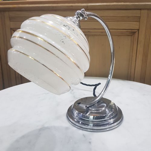 FRENCH ART DECO TABLE LAMP CHROME SWAN NECK TILTING SHADE C1925 - ADDITIONAL PHOTO 1