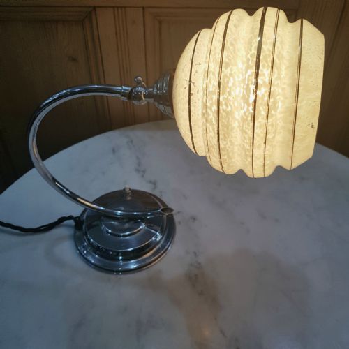 FRENCH ART DECO TABLE LAMP CHROME SWAN NECK TILTING SHADE C1925 - ADDITIONAL PHOTO 5