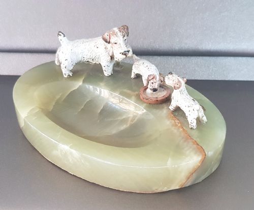 austrian bronze terriers on onyx tray c1920 - CATEGORY: ANTIQUE MISCELLANEOUS - DATED 1920