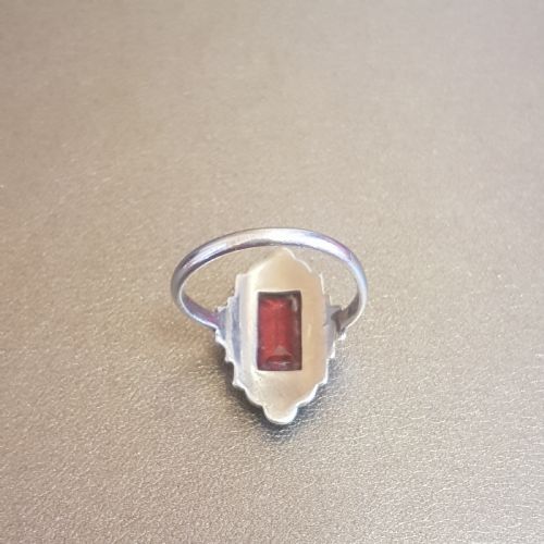 ART DECO SILVER MARCASITE PINK TOURMALINE PASTE RING SIZE K - ADDITIONAL PHOTO 5