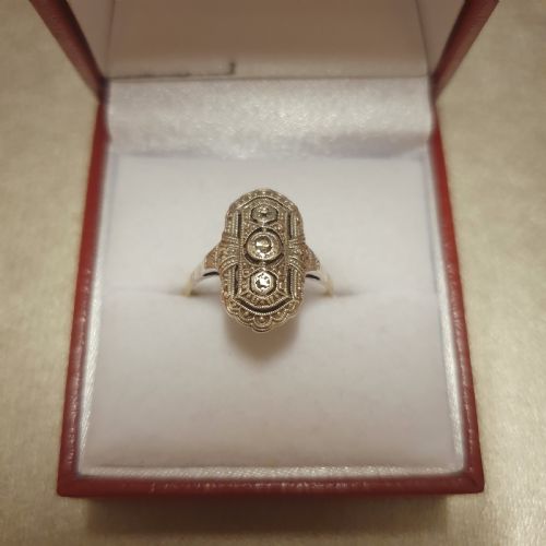 GERMAN ART DECO DIAMOND 333 GOLD 935 SILVER SET RING SIZE M N - ADDITIONAL PHOTO 1