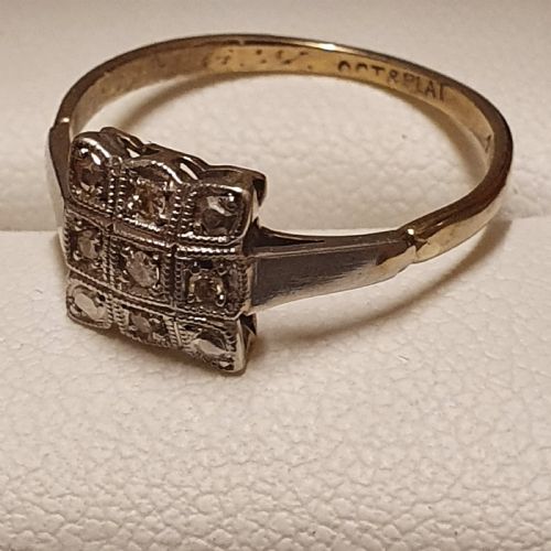 ART DECO 9 DIAMOND ON PLATINUM GOLD SQUARE RING SIZE O - ADDITIONAL PHOTO 2