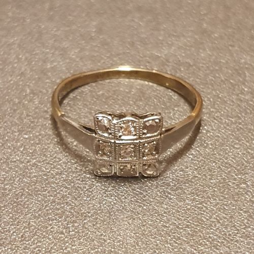 ART DECO 9 DIAMOND ON PLATINUM GOLD SQUARE RING SIZE O - ADDITIONAL PHOTO 4