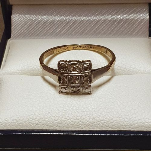 ART DECO 9 DIAMOND ON PLATINUM GOLD SQUARE RING SIZE O - ADDITIONAL PHOTO 1