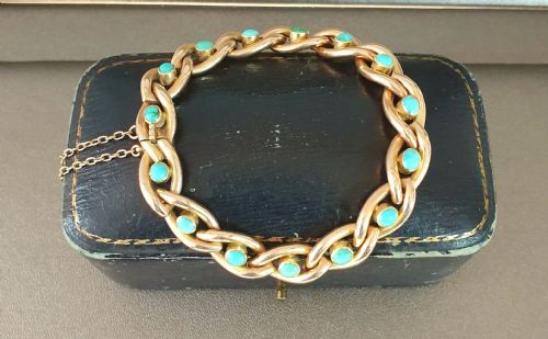 15 CARAT GOLD TURQUOISE VICTORIAN ERA BRACELET IN ANTIQUE BOX - ADDITIONAL PHOTO 1