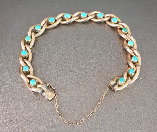 15 CARAT GOLD TURQUOISE VICTORIAN ERA BRACELET IN ANTIQUE BOX - ADDITIONAL PHOTO 2