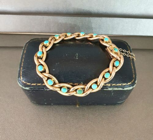 15 CARAT GOLD TURQUOISE VICTORIAN ERA BRACELET IN ANTIQUE BOX - ADDITIONAL PHOTO 5