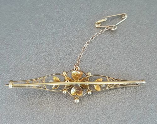 15 CARAT GOLD DIAMOND SEED PEARL BROOCH - ADDITIONAL PHOTO 2