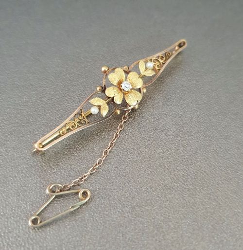 15 CARAT GOLD DIAMOND SEED PEARL BROOCH - ADDITIONAL PHOTO 1