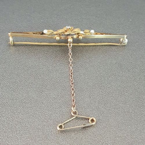 15 CARAT GOLD DIAMOND SEED PEARL BROOCH - ADDITIONAL PHOTO 9