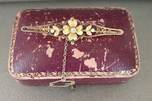 15 CARAT GOLD DIAMOND SEED PEARL BROOCH - ADDITIONAL PHOTO 10
