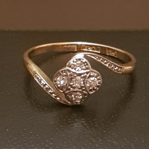 ART DECO DIAMOND PLATINUM 18CT GOLD DAISY SWIRL RING 1920S SIZE N O - ADDITIONAL PHOTO 6