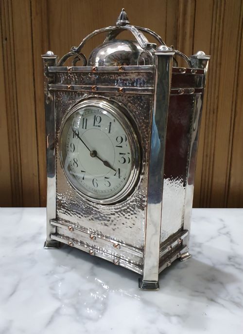 GEORGE WALTON SILVERPLATED COPPER CLOCK C1910 - ADDITIONAL PHOTO 4