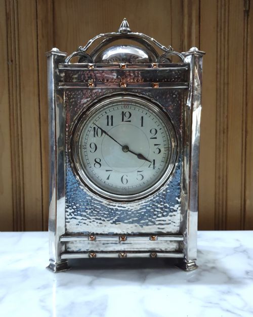 GEORGE WALTON SILVERPLATED COPPER CLOCK C1910 - ADDITIONAL PHOTO 7