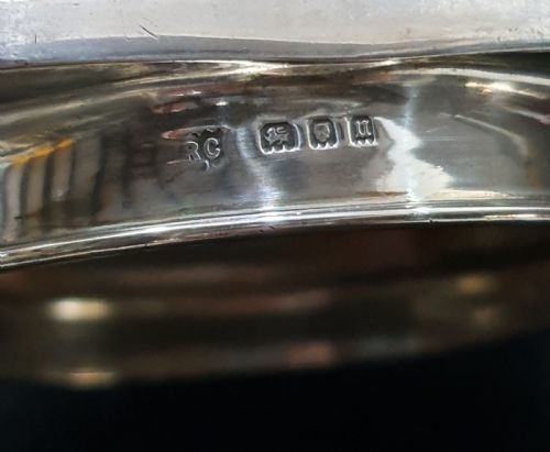 GOLD GUILLOCHE ON STERLING LONDON 1915 GLASS POWDER BOWL - ADDITIONAL PHOTO 2