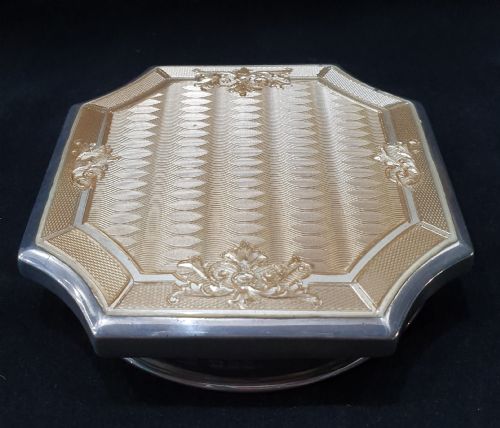 GOLD GUILLOCHE ON STERLING LONDON 1915 GLASS POWDER BOWL - ADDITIONAL PHOTO 4