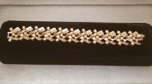 1940S 50S BRUSHED GOLD PLATED AURORA BOREALIS CRYSTAL CULTURED PEARL BRACELET IN ART DECO STYLE - ADDITIONAL PHOTO 9