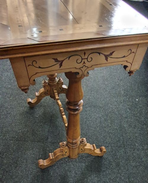 19TH CENTURY ITALIAN PARQUETRY OLIVE WOOD SYCAMORE WALNUT LADIES' DRESSING SIDE BOUDOIR TABLE WITH DRAWER KEY - ADDITIONAL PHOTO 2