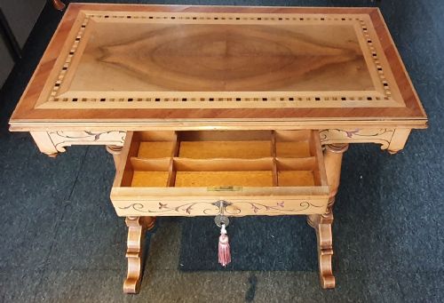 19TH CENTURY ITALIAN PARQUETRY OLIVE WOOD SYCAMORE WALNUT LADIES' DRESSING SIDE BOUDOIR TABLE WITH DRAWER KEY - ADDITIONAL PHOTO 6