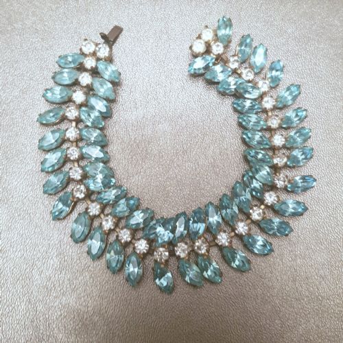 ART DECO VINTAGE AQUA CLEAR RHINESTONE PASTE ARTICULATED BRACELET 1930S 1950S - ADDITIONAL PHOTO 6