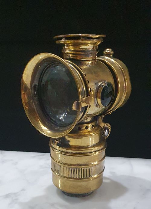 VINTAGE C1930 BRASS LAMP WITH GREEN FACETED STONE SIDES - ADDITIONAL PHOTO 7
