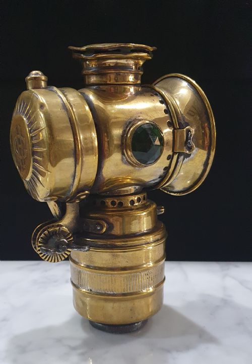 VINTAGE C1930 BRASS LAMP WITH GREEN FACETED STONE SIDES - ADDITIONAL PHOTO 8