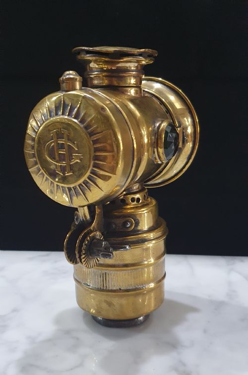 VINTAGE C1930 BRASS LAMP WITH GREEN FACETED STONE SIDES - ADDITIONAL PHOTO 11