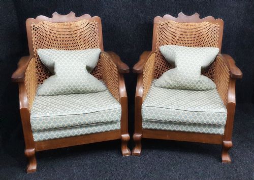 art deco bergere armchairs reupholstered recaned c1930 - CATEGORY: ANTIQUE CHAIRS - DATED 1930