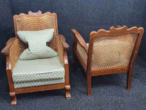 ART DECO BERGERE ARMCHAIRS REUPHOLSTERED RECANED C1930 - ADDITIONAL PHOTO 5