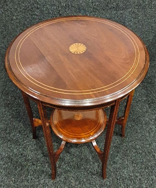 edwardian mahogany with satinwood inlay 2tier occasional table c1910 - CATEGORY: ANTIQUE TABLES - DATED 1910