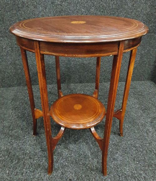EDWARDIAN MAHOGANY WITH SATINWOOD INLAY 2TIER OCCASIONAL TABLE C1910 - ADDITIONAL PHOTO 1