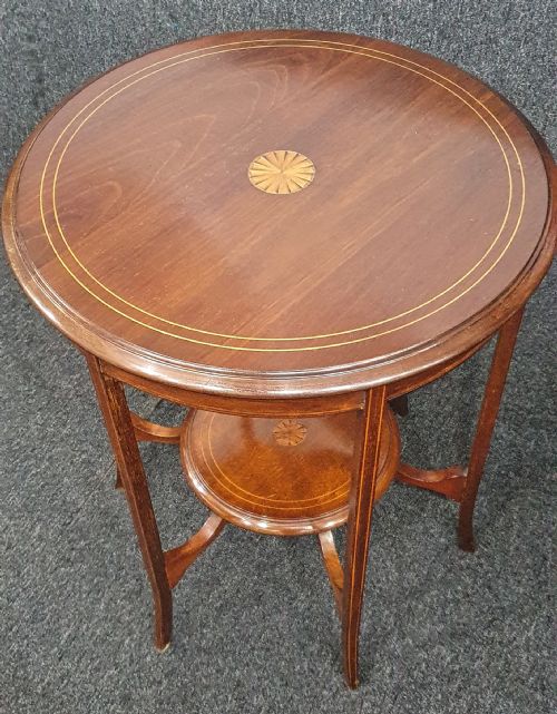 EDWARDIAN MAHOGANY WITH SATINWOOD INLAY 2TIER OCCASIONAL TABLE C1910 - ADDITIONAL PHOTO 6