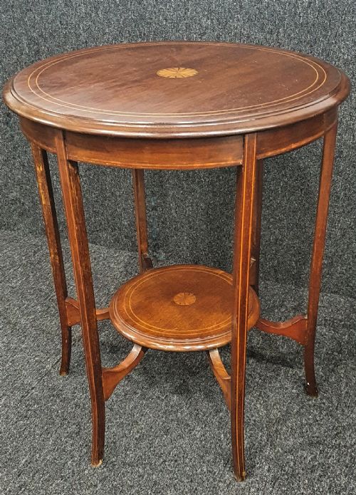 EDWARDIAN MAHOGANY WITH SATINWOOD INLAY 2TIER OCCASIONAL TABLE C1910 - ADDITIONAL PHOTO 7
