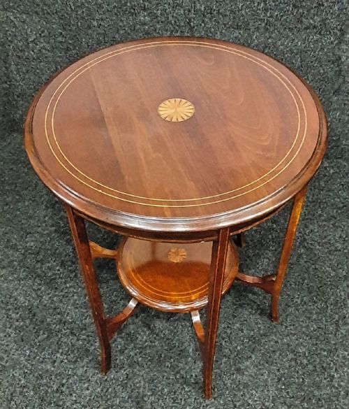 EDWARDIAN MAHOGANY WITH SATINWOOD INLAY 2TIER OCCASIONAL TABLE C1910 - ADDITIONAL PHOTO 8