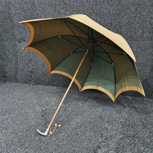 SILVER HANDLED SILK FRENCH PARASOL VICTORIAN PERIOD HALLMARKED PEUGEOT CIE - ADDITIONAL PHOTO 1