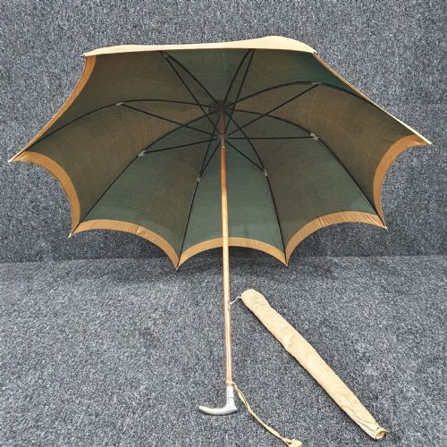 SILVER HANDLED SILK FRENCH PARASOL VICTORIAN PERIOD HALLMARKED PEUGEOT CIE - ADDITIONAL PHOTO 4