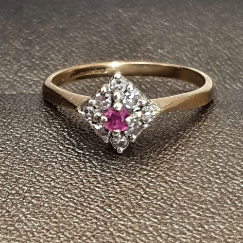 EDWARDIAN ART DECO RUBY DIAMOND 9CT GOLD RING SIZE M M - ADDITIONAL PHOTO 7