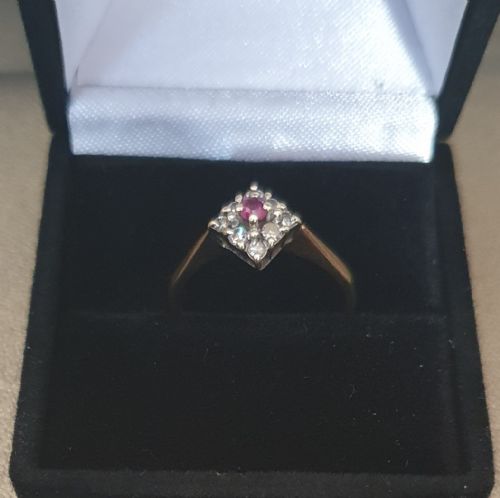 EDWARDIAN ART DECO RUBY DIAMOND 9CT GOLD RING SIZE M M - ADDITIONAL PHOTO 2