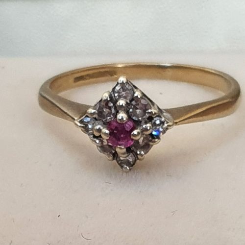 EDWARDIAN ART DECO RUBY DIAMOND 9CT GOLD RING SIZE M M - ADDITIONAL PHOTO 3