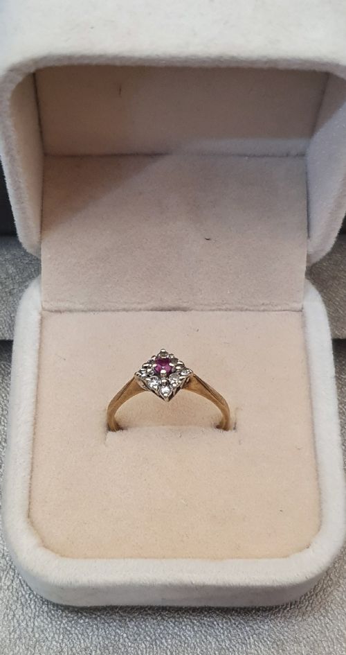 EDWARDIAN ART DECO RUBY DIAMOND 9CT GOLD RING SIZE M M - ADDITIONAL PHOTO 4