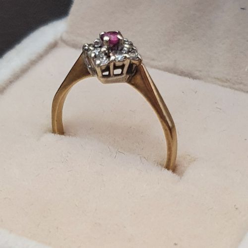 EDWARDIAN ART DECO RUBY DIAMOND 9CT GOLD RING SIZE M M - ADDITIONAL PHOTO 5