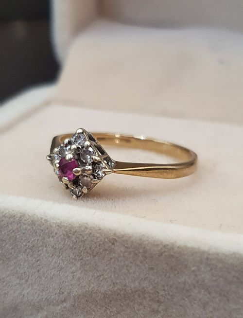 EDWARDIAN ART DECO RUBY DIAMOND 9CT GOLD RING SIZE M M - ADDITIONAL PHOTO 6