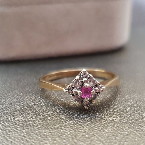 EDWARDIAN ART DECO RUBY DIAMOND 9CT GOLD RING SIZE M M - ADDITIONAL PHOTO 9