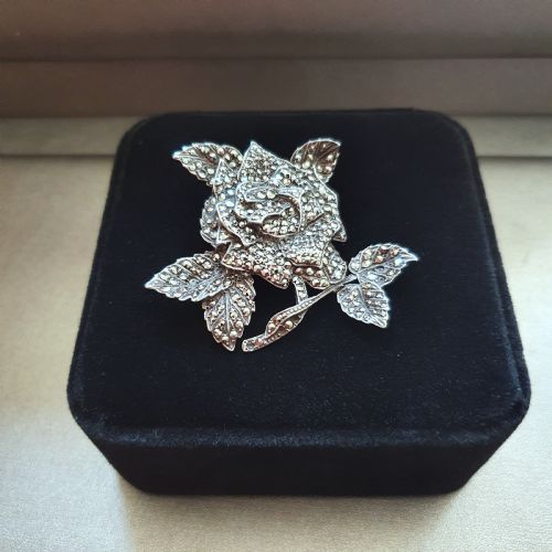 art deco marcasite silver pendant brooch rose c19101920 - CATEGORY: ANTIQUE JEWELLERY - DATED 1920