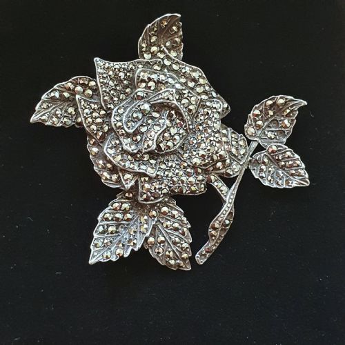 ART DECO MARCASITE SILVER PENDANT BROOCH ROSE C19101920 - ADDITIONAL PHOTO 1
