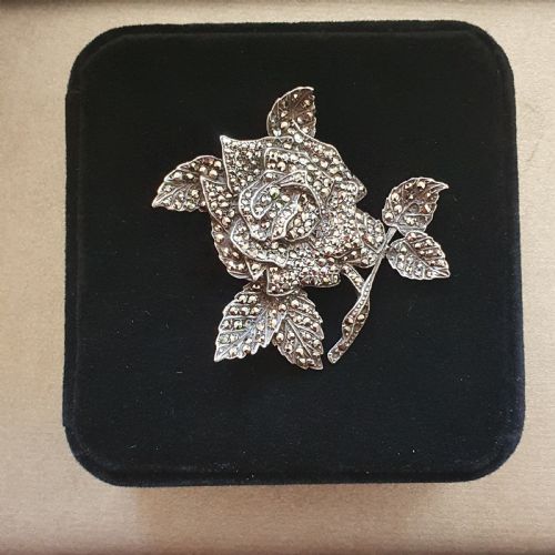 ART DECO MARCASITE SILVER PENDANT BROOCH ROSE C19101920 - ADDITIONAL PHOTO 2