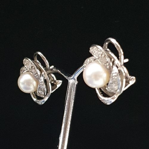 1930s40s pearl diamond 18ct white gold pierced earrings - CATEGORY: ANTIQUE JEWELLERY - DATED 1920