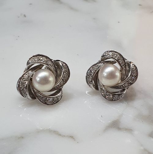 1930S40S PEARL DIAMOND 18CT WHITE GOLD PIERCED EARRINGS - ADDITIONAL PHOTO 3
