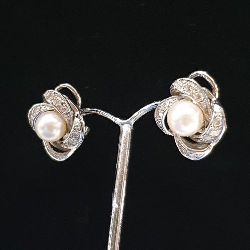 1930S40S PEARL DIAMOND 18CT WHITE GOLD PIERCED EARRINGS - ADDITIONAL PHOTO 4