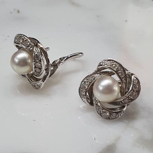 1930S40S PEARL DIAMOND 18CT WHITE GOLD PIERCED EARRINGS - ADDITIONAL PHOTO 5